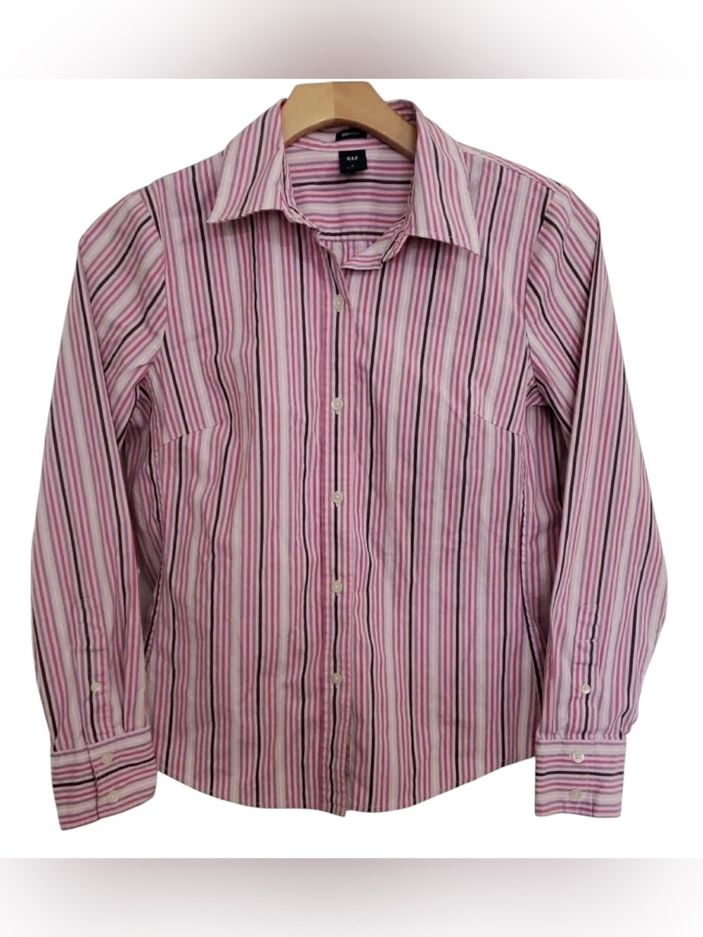Vintage Y2K GAP Pink and White Striped Button-Down Shirt